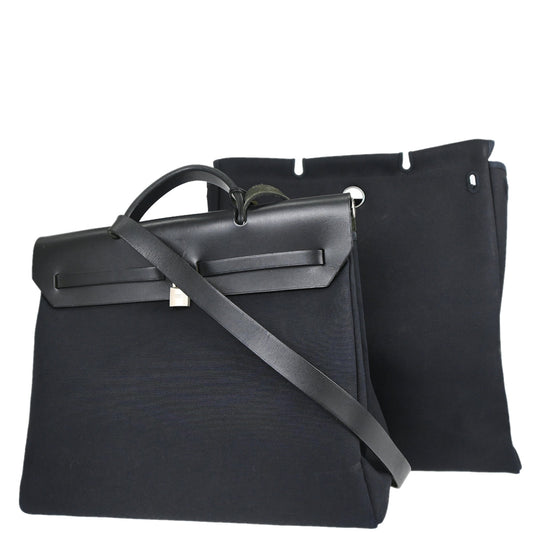 Hermes Black Toile Officier Herbag MM 2way Shoulder Handbag