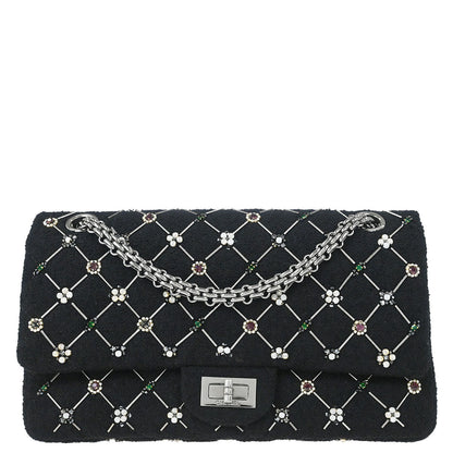 Chanel 2008-2009 Black Tweed 2.55 Medium Classic Double Flap Shoulder Bag