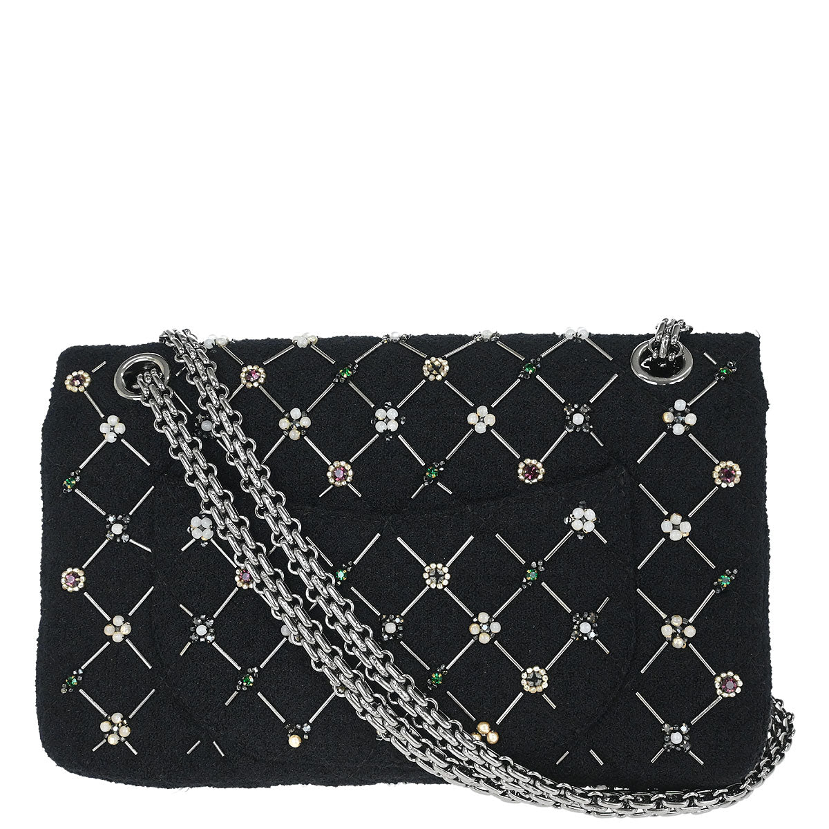 Chanel 2008-2009 Black Tweed 2.55 Medium Classic Double Flap Shoulder Bag