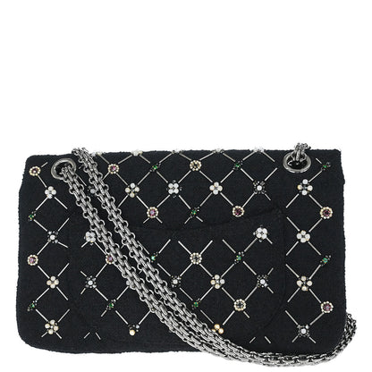 Chanel 2008-2009 Black Tweed 2.55 Medium Classic Double Flap Shoulder Bag