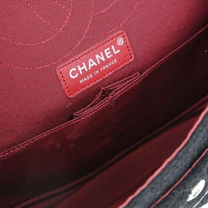 Chanel 2008-2009 Black Tweed 2.55 Medium Classic Double Flap Shoulder Bag