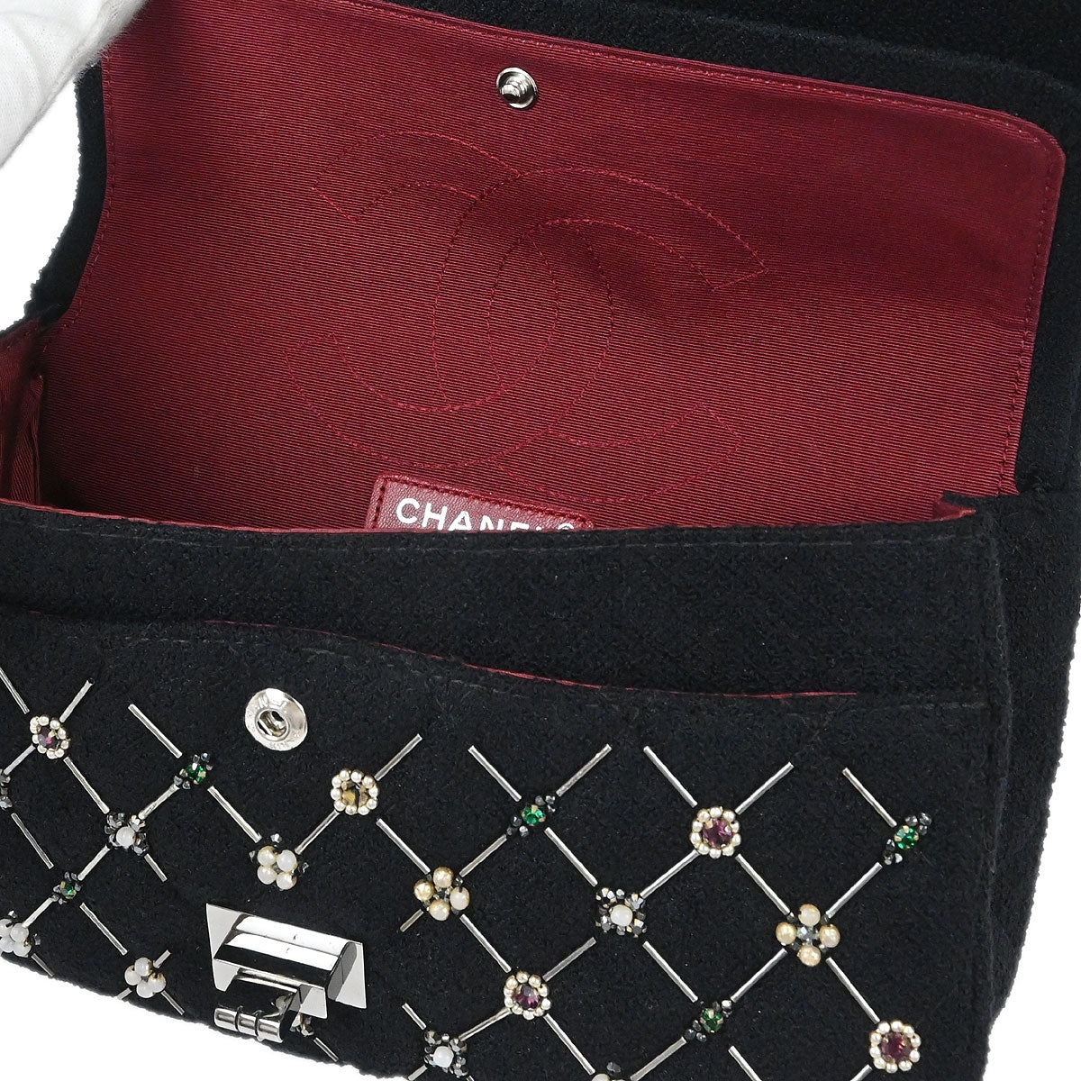 Chanel 2008-2009 Black Tweed 2.55 Medium Classic Double Flap Shoulder Bag