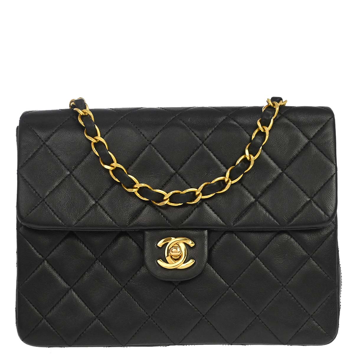 Chanel Black Lambskin Classic Square Flap Shoulder Bag 20