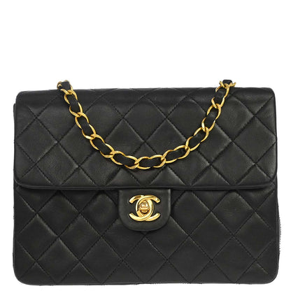 Chanel Black Lambskin Classic Square Flap Shoulder Bag 20