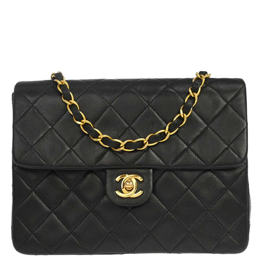 Chanel Black Lambskin Classic Square Flap Shoulder Bag 20