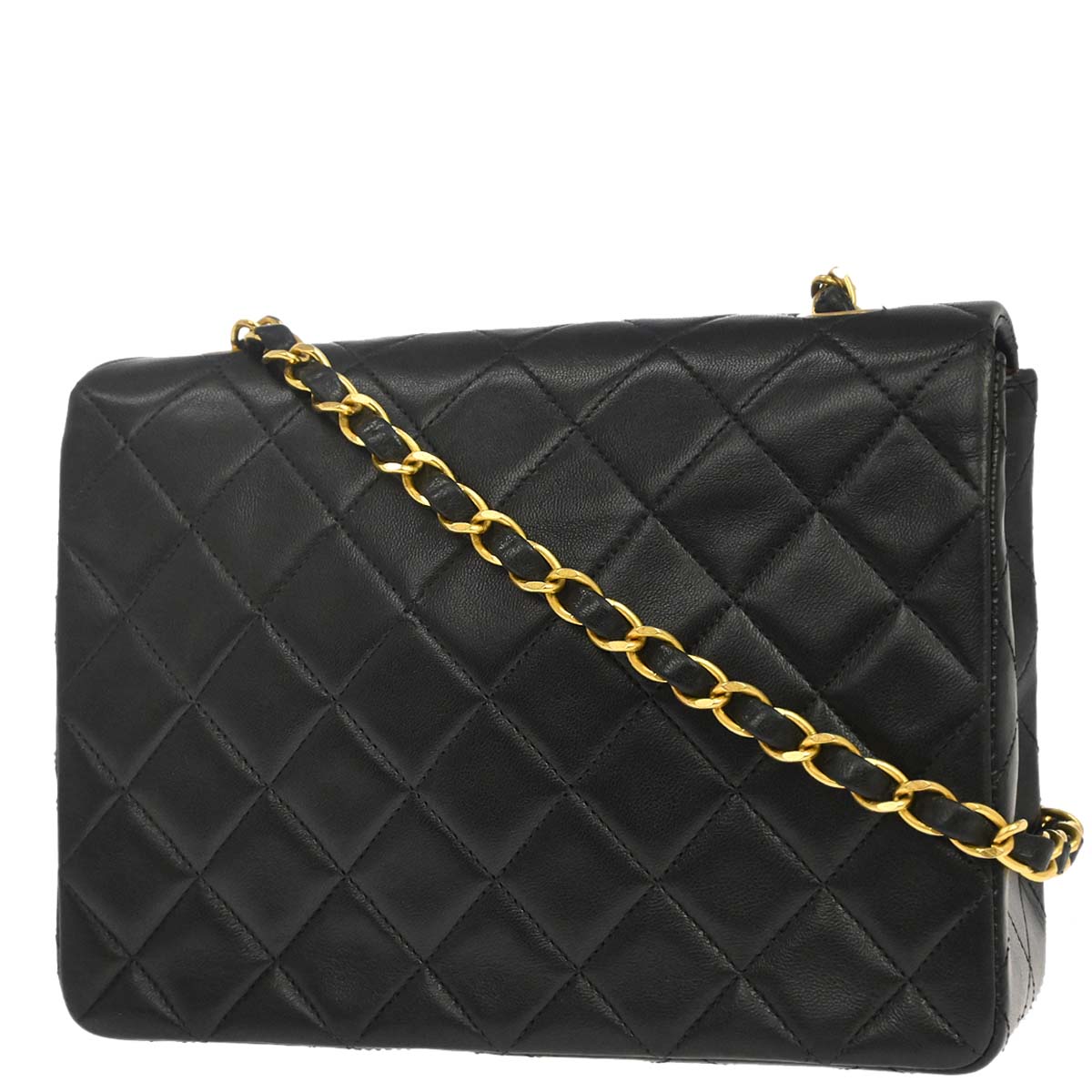 Chanel Black Lambskin Classic Square Flap Shoulder Bag 20