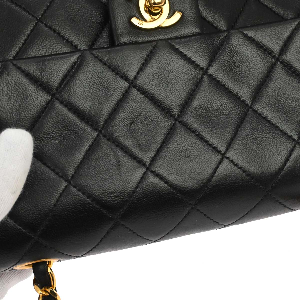 Chanel Black Lambskin Classic Square Flap Shoulder Bag 20