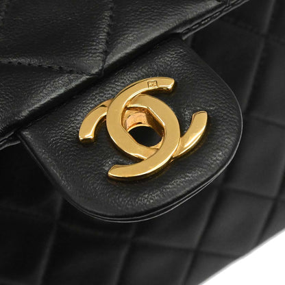 Chanel Black Lambskin Classic Square Flap Shoulder Bag 20