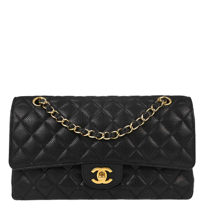 Chanel 2013-2014 Black Caviar Skin Medium Classic Double Flap Shoulder Bag