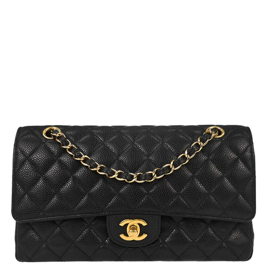 Chanel Black Caviar Skin Medium Classic Double Flap Shoulder Bag