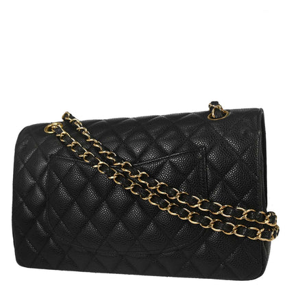 Chanel 2013-2014 Black Caviar Skin Medium Classic Double Flap Shoulder Bag