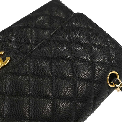 Chanel 2013-2014 Black Caviar Skin Medium Classic Double Flap Shoulder Bag