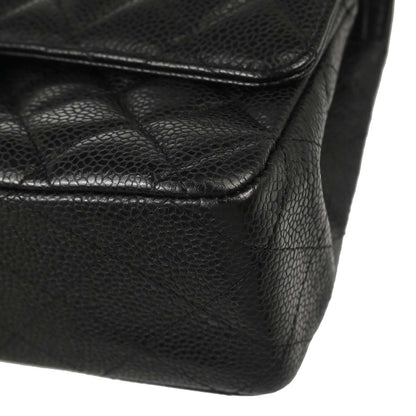 Chanel 2013-2014 Black Caviar Skin Medium Classic Double Flap Shoulder Bag