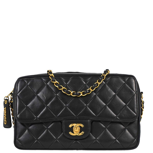 Chanel 1996-1997 Black Lambskin Camera Bag Medium