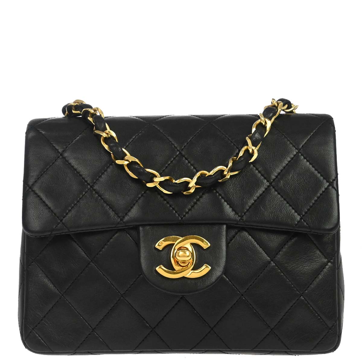 Chanel 1989-1991 Black Lambskin Mini Classic Square Flap Shoulder Bag 17