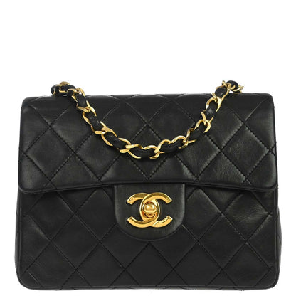 Chanel 1989-1991 Black Lambskin Mini Classic Square Flap Shoulder Bag 17