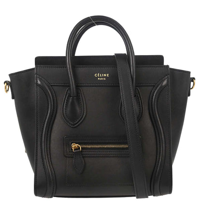 Celine Black Leather Nano Luggage 2way Shoulder Tote Bag
