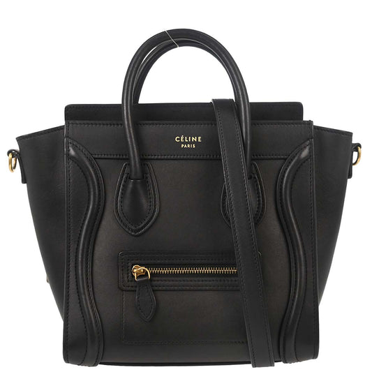 Celine Black Leather Nano Luggage 2way Shoulder Tote Bag