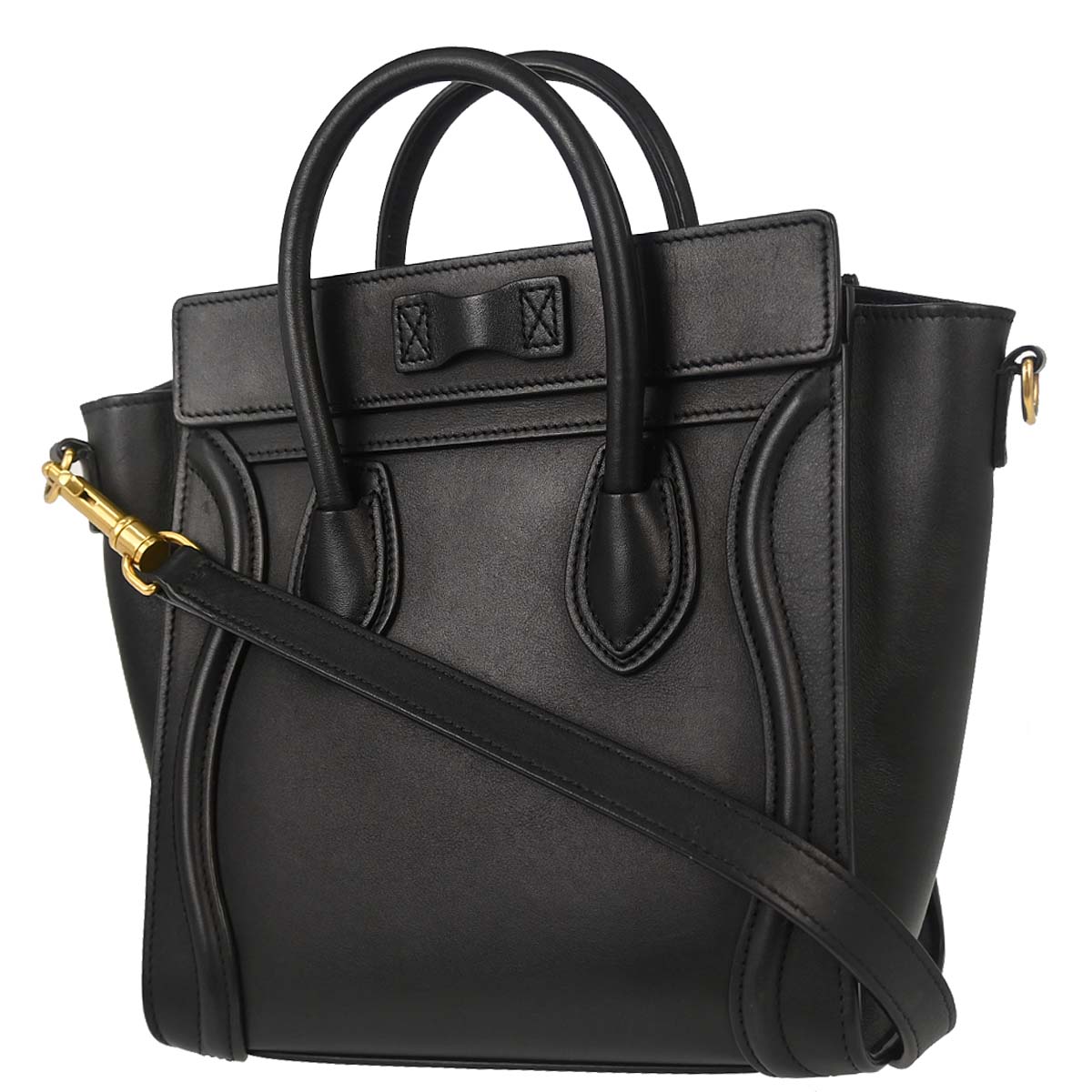 Celine Black Leather Nano Luggage 2way Shoulder Tote Bag