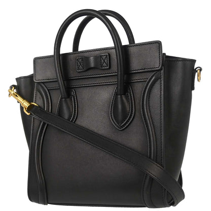 Celine Black Leather Nano Luggage 2way Shoulder Tote Bag