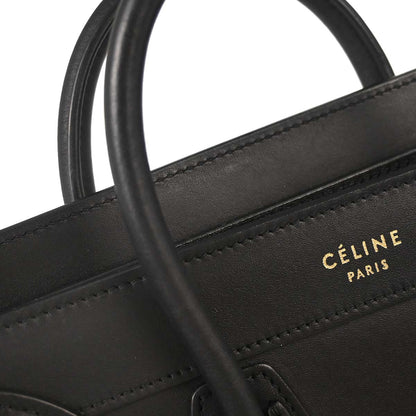 Celine Black Leather Nano Luggage 2way Shoulder Tote Bag
