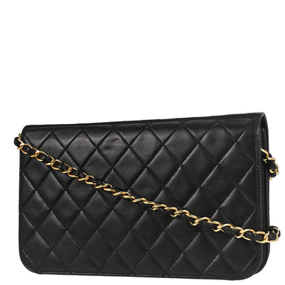 Chanel 1997-1999 Black Lambskin Pushlock Small Full Flap Shoulder Bag