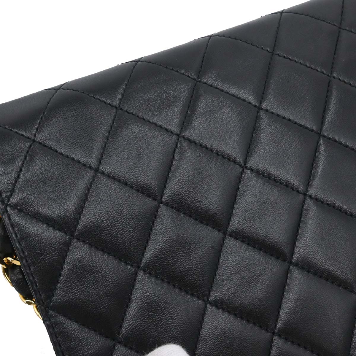 Chanel 1997-1999 Black Lambskin Pushlock Small Full Flap Shoulder Bag