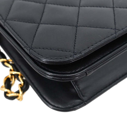Chanel 1997-1999 Black Lambskin Pushlock Small Full Flap Shoulder Bag