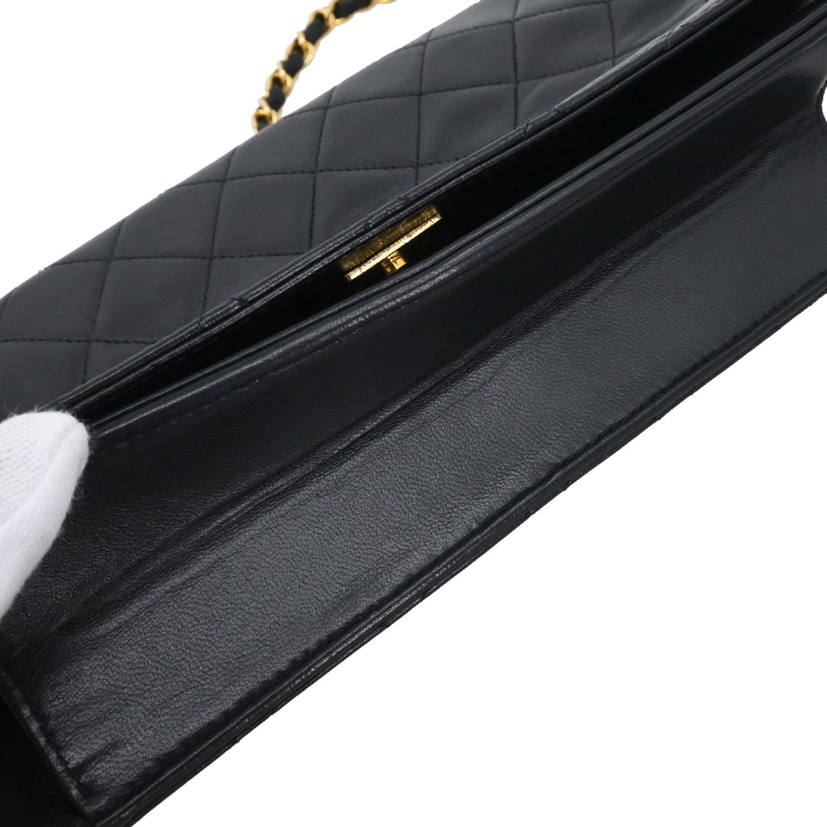 Chanel 1997-1999 Black Lambskin Pushlock Small Full Flap Shoulder Bag