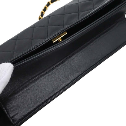 Chanel 1997-1999 Black Lambskin Pushlock Small Full Flap Shoulder Bag