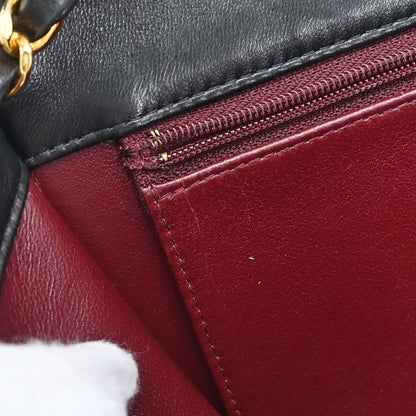 Chanel 1997-1999 Black Lambskin Pushlock Small Full Flap Shoulder Bag