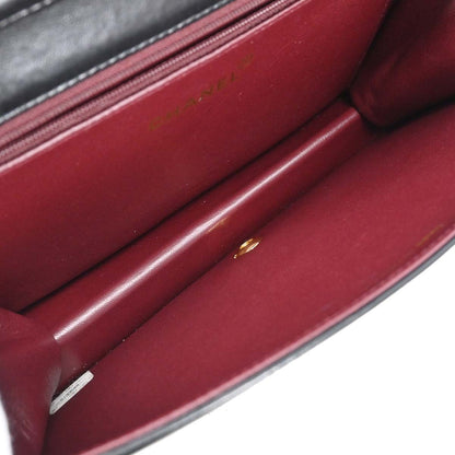 Chanel 1997-1999 Black Lambskin Pushlock Small Full Flap Shoulder Bag