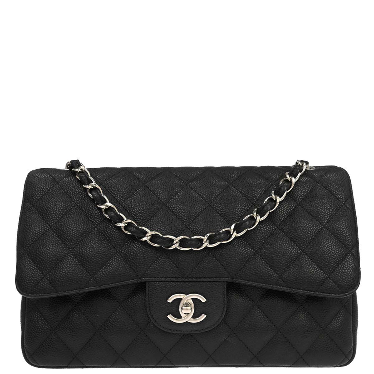 Chanel Black Caviar Skin Jumbo Classic Double Flap Shoulder Bag
