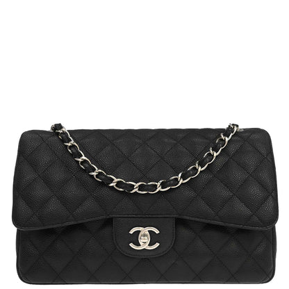 Chanel Black Caviar Skin Jumbo Classic Double Flap Shoulder Bag