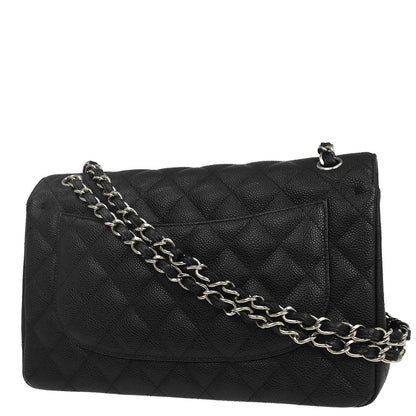 Chanel Black Caviar Skin Jumbo Classic Double Flap Shoulder Bag