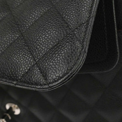 Chanel Black Caviar Skin Jumbo Classic Double Flap Shoulder Bag