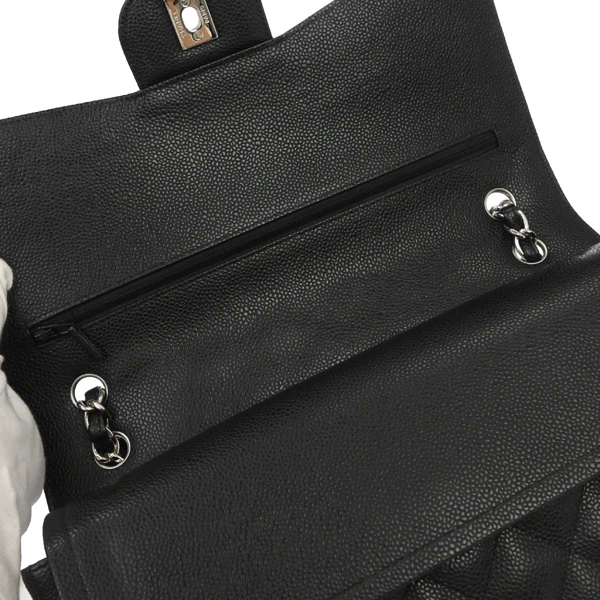 Chanel Black Caviar Skin Jumbo Classic Double Flap Shoulder Bag