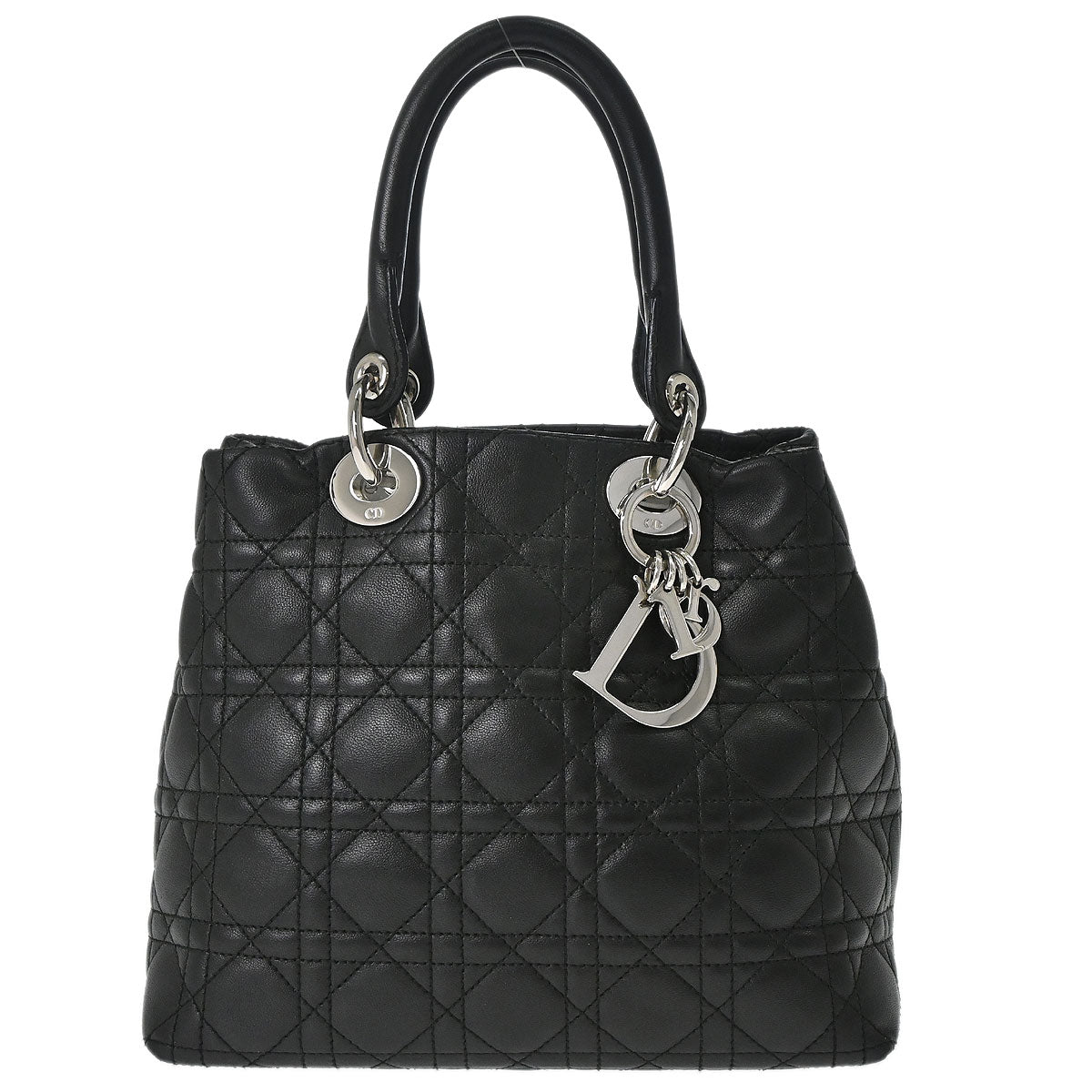 Christian Dior Black Lambskin Lady Dior Cannage Tote Handbag