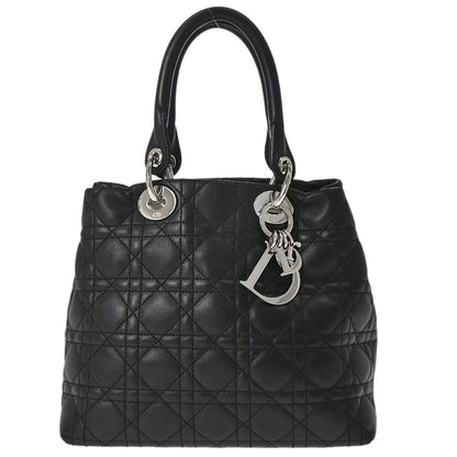 Christian Dior Black Lambskin Lady Dior Cannage Tote Handbag