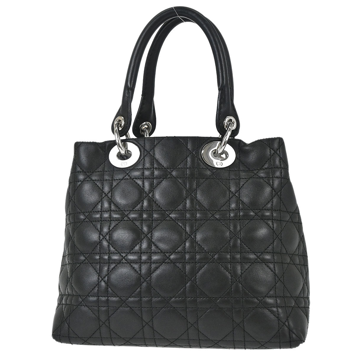 Christian Dior Black Lambskin Lady Dior Cannage Tote Handbag