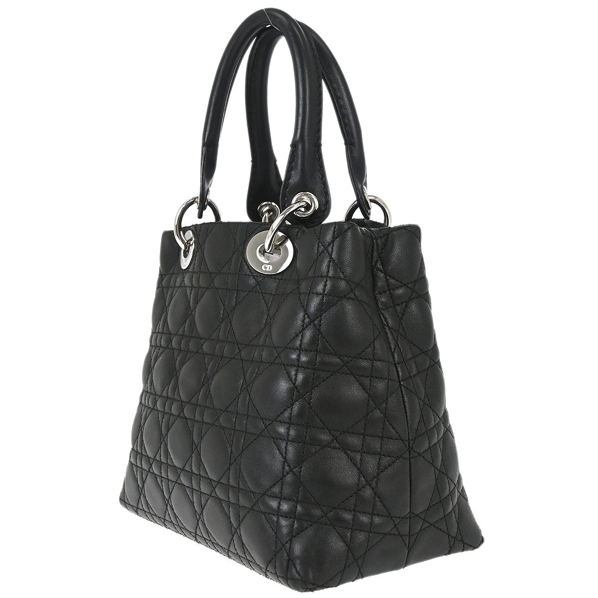Christian Dior Black Lambskin Lady Dior Cannage Tote Handbag