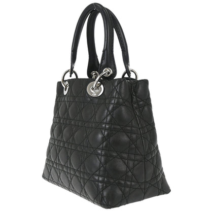 Christian Dior Black Lambskin Lady Dior Cannage Tote Handbag