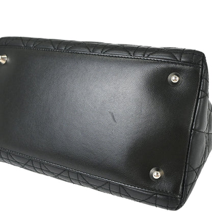 Christian Dior Black Lambskin Lady Dior Cannage Tote Handbag