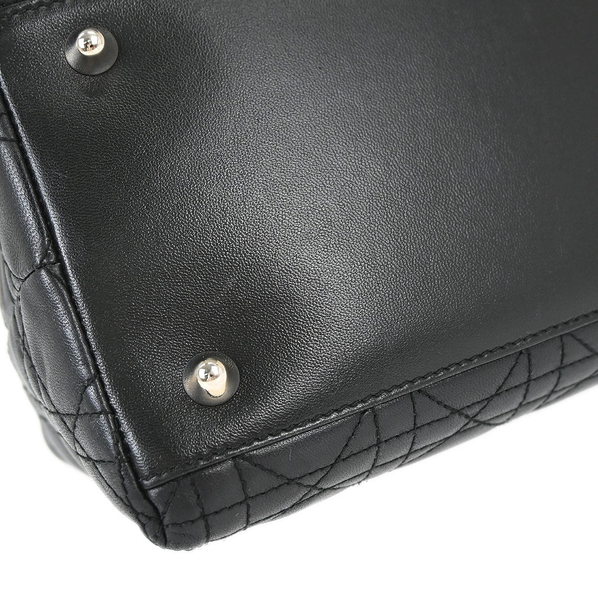 Christian Dior Black Lambskin Lady Dior Cannage Tote Handbag
