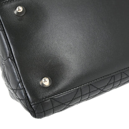 Christian Dior Black Lambskin Lady Dior Cannage Tote Handbag