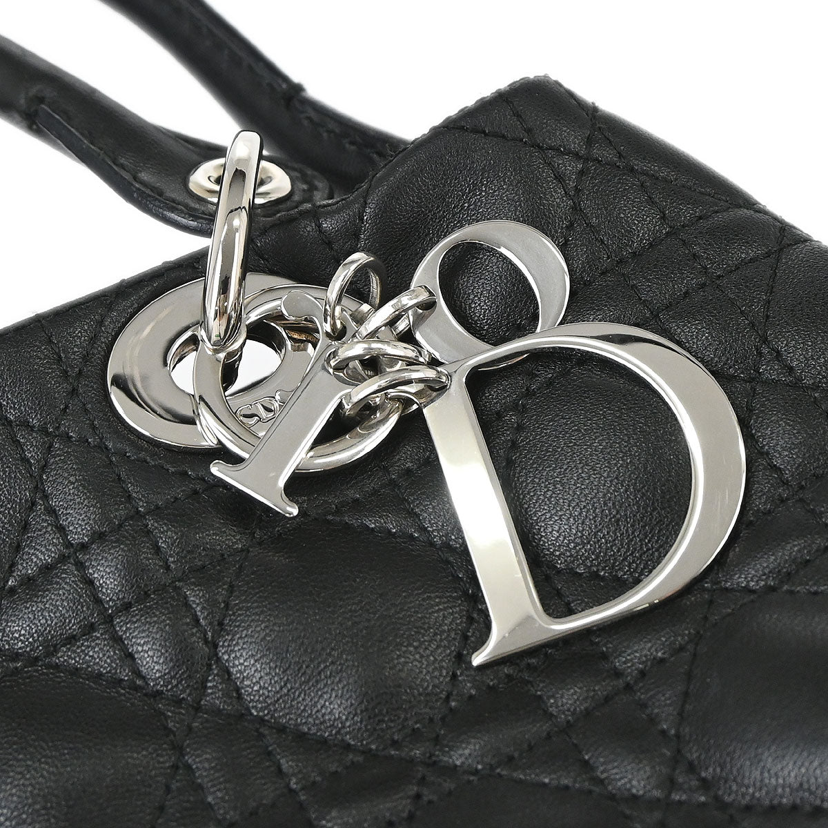 Christian Dior Black Lambskin Lady Dior Cannage Tote Handbag