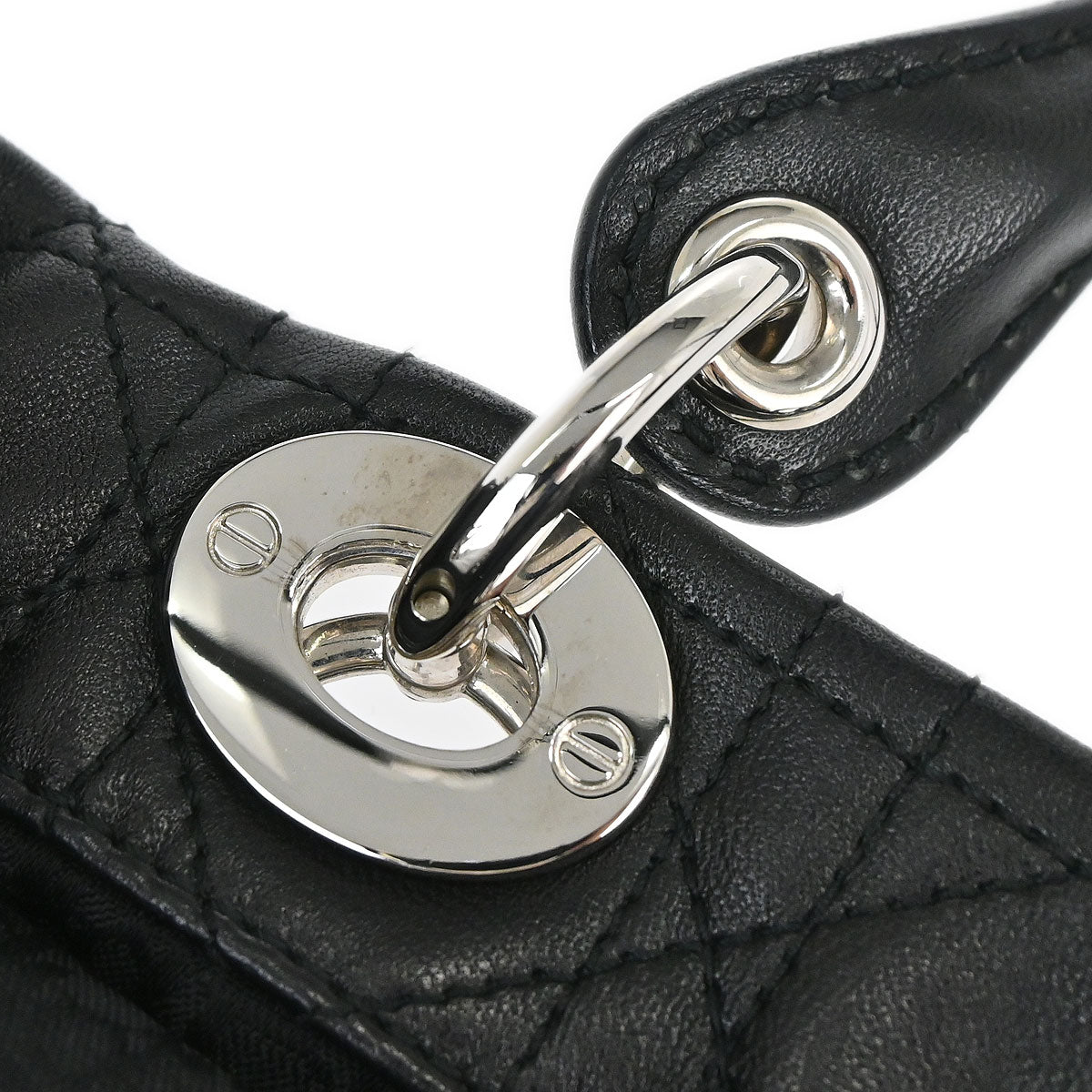 Christian Dior Black Lambskin Lady Dior Cannage Tote Handbag