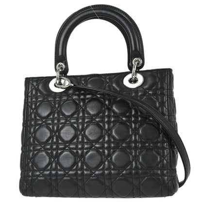 Christian Dior Black Lambskin Medium Lady Dior Cannage 2way Shoulder Handbag