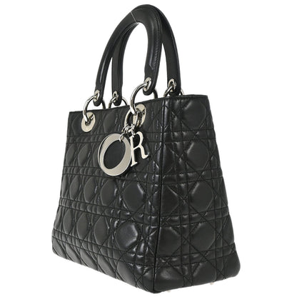 Christian Dior Black Lambskin Medium Lady Dior Cannage 2way Shoulder Handbag