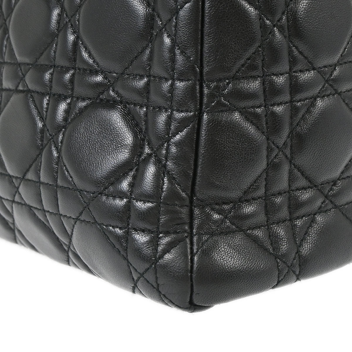 Christian Dior Black Lambskin Medium Lady Dior Cannage 2way Shoulder Handbag